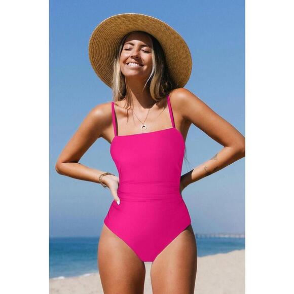 NWT Cupshe Square Neck Strappy Back One Piece Swimsuit - Size XS - Picture 1 of 2